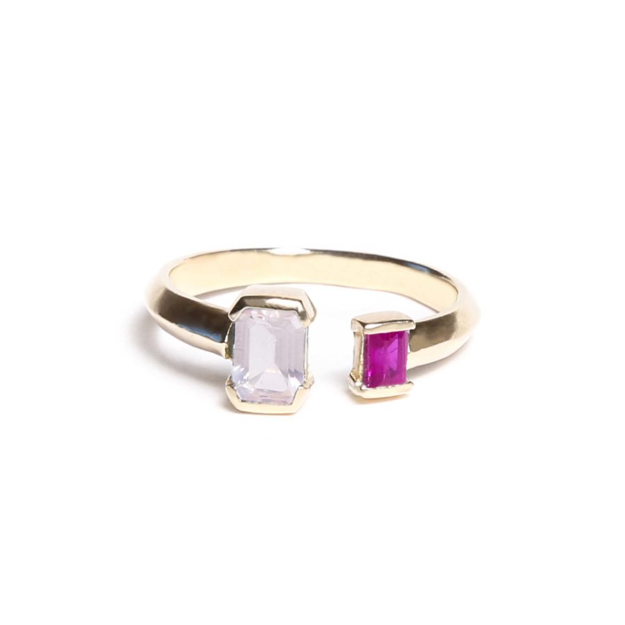 Rose Quartz & Ruby August ring in gold kb fine jewelry