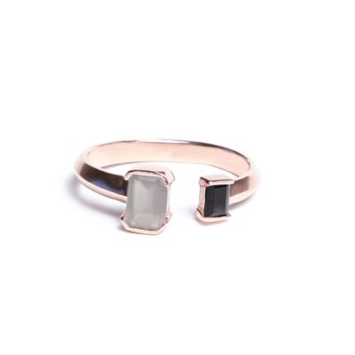 Grey Moonstone and Black Spinel August ring in gold kb fine jewelry
