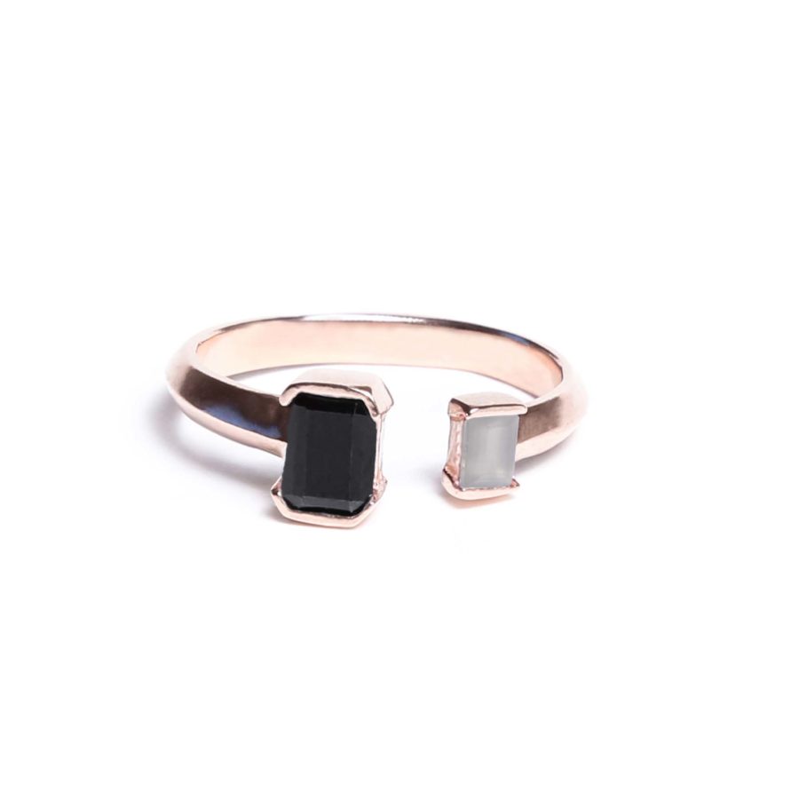 Black Spinel & Grey Moonstone August ring in gold kb fine jewelry