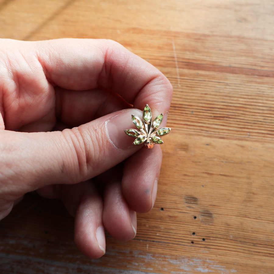 Marjuana leaf brooch pin katie boyle